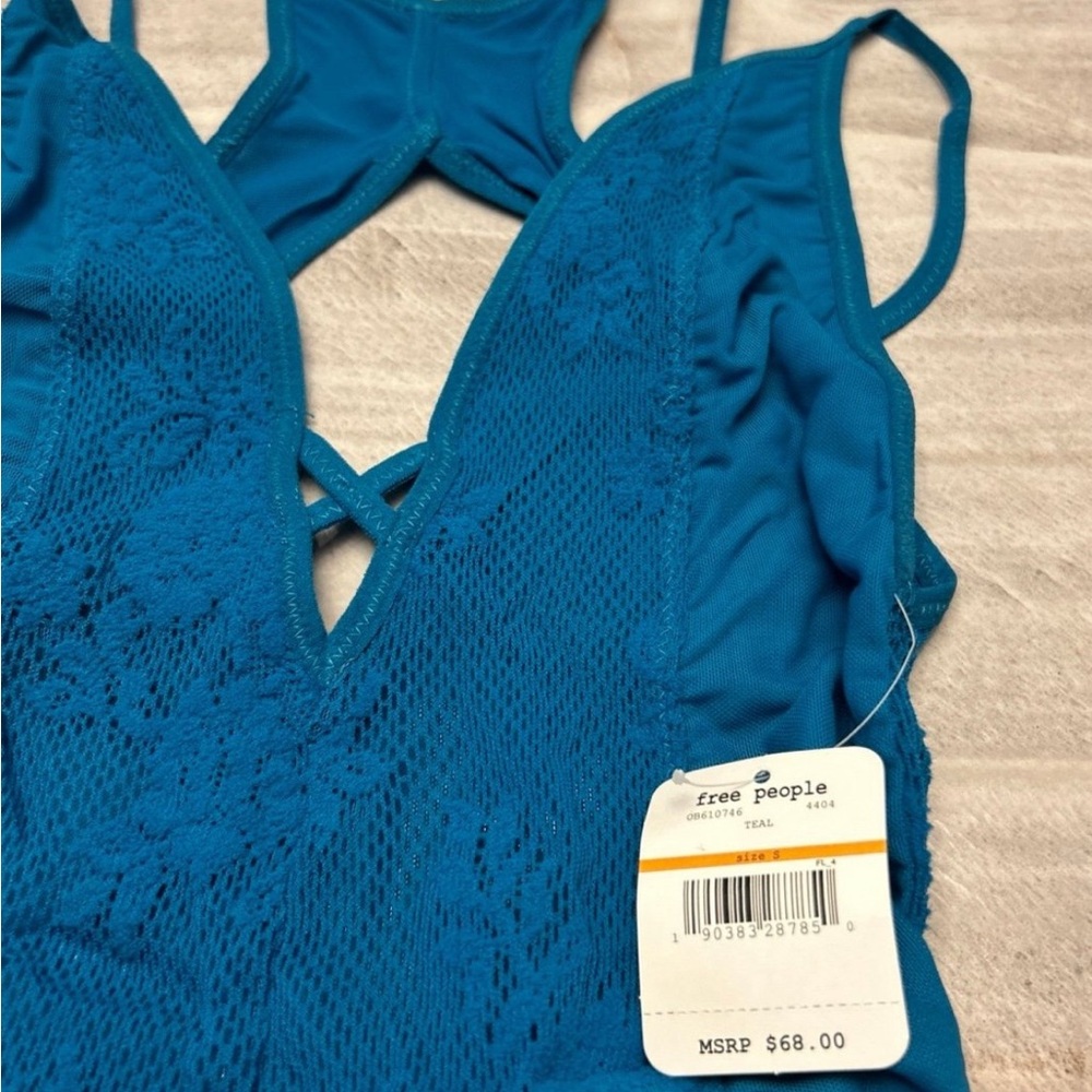 Free People  Cheeks Thong V-Neck Bodysuit Turquoise Size Small NWT